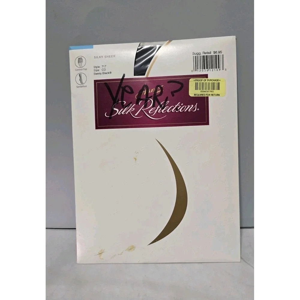 Vintage Hanes Silk Reflections Pantyhose Barely Black Size C-D With Control Top